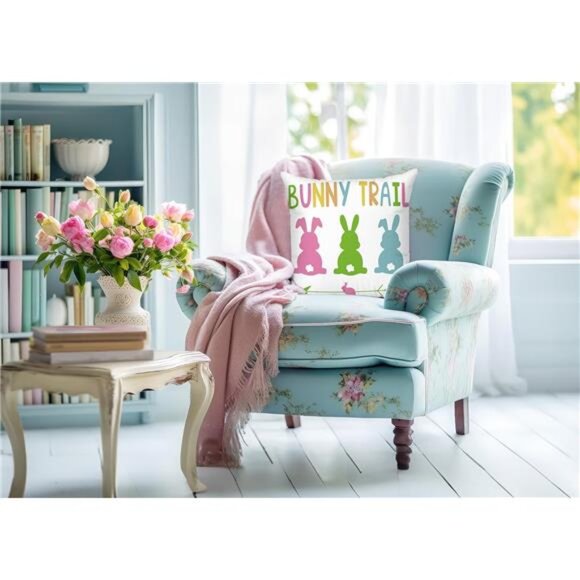 Minetom Easter Pillow Covers 18x18 Set of 4 Easter Decorations for Home Bunny - Picture 6 of 7